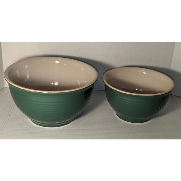 Set of 2 Nesting Mixing Bowls Evergreen & White Pottery New Creative Tableware - Picture 2 of 16